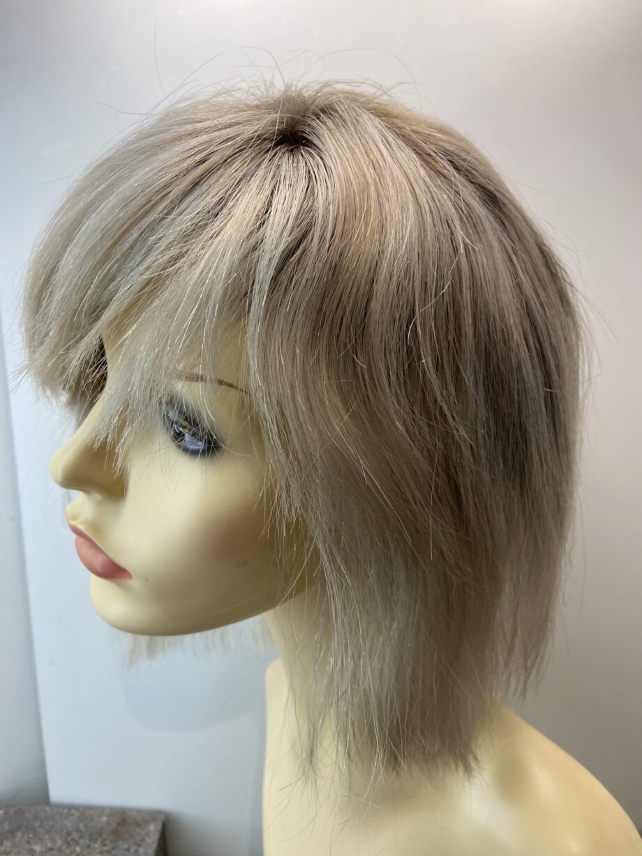 Sleek stylish silver rooted wig. Soft cap.   Gms97