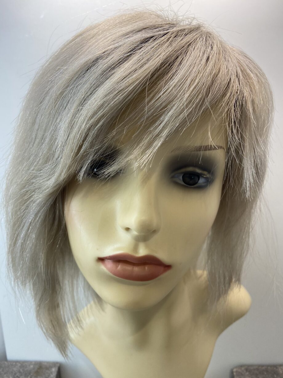 Sleek stylish silver rooted wig. Soft cap.   Gms97