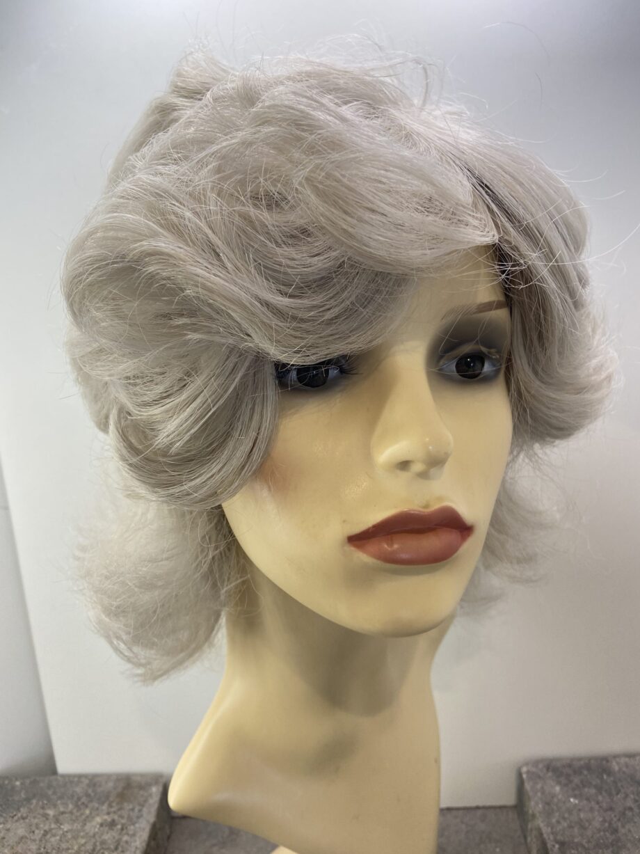 Silver long curly wig. Soft cap. Glc317