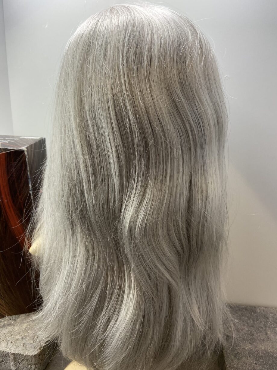 Long silver grey 30%  human hair wig. Bglw251