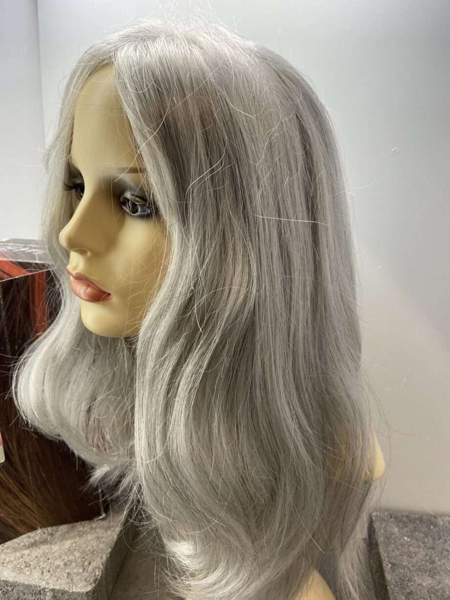 Long silver grey 30%  human hair wig. Bglw251