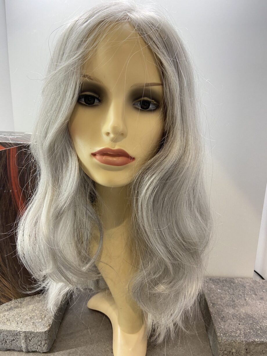 Long silver grey 30%  human hair wig. Bglw251