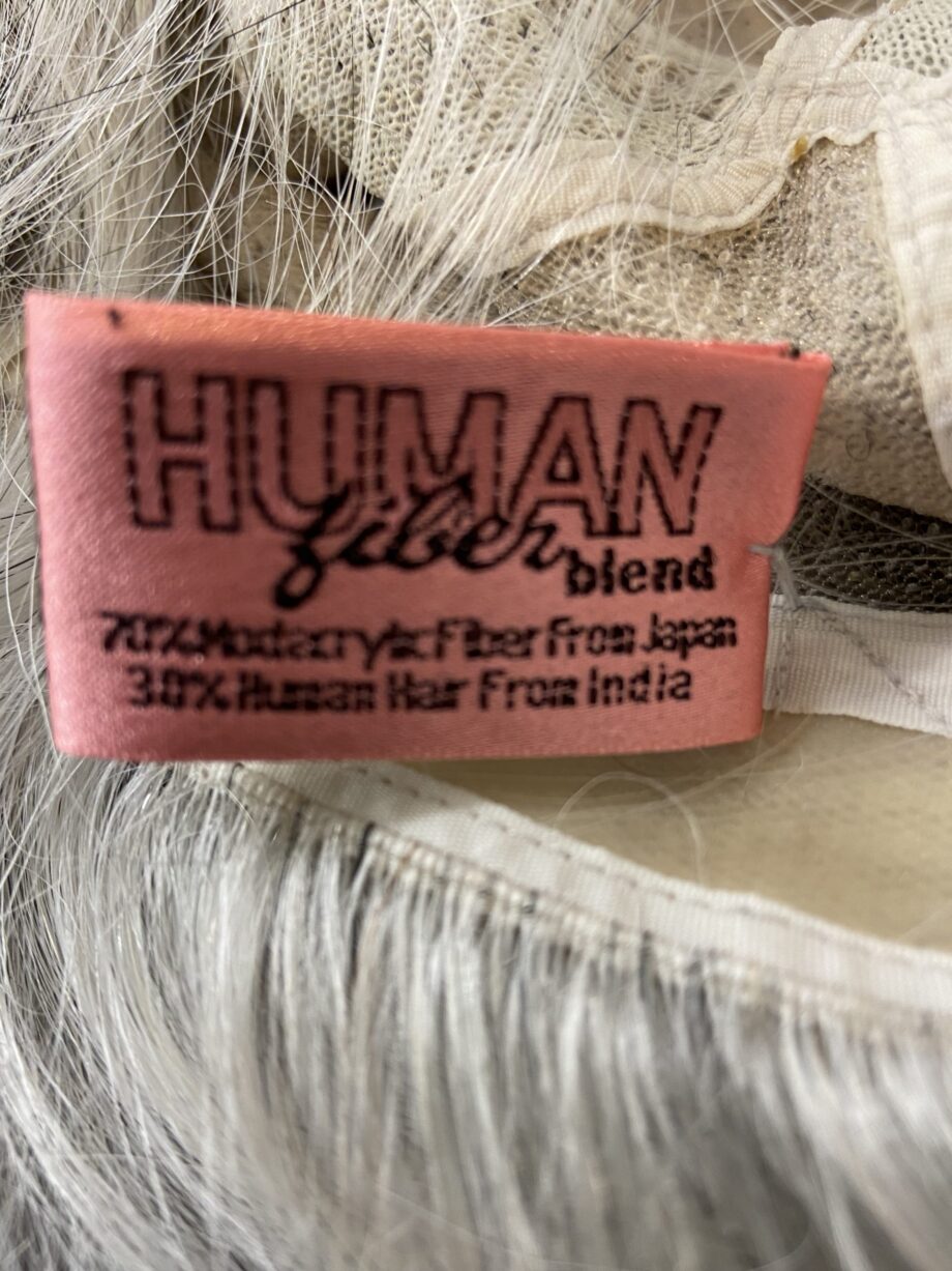 Long silver grey 30%  human hair wig. Bglw251