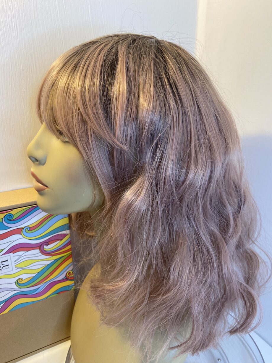 New rooted dusty pink wavy modern wig. Bplw316