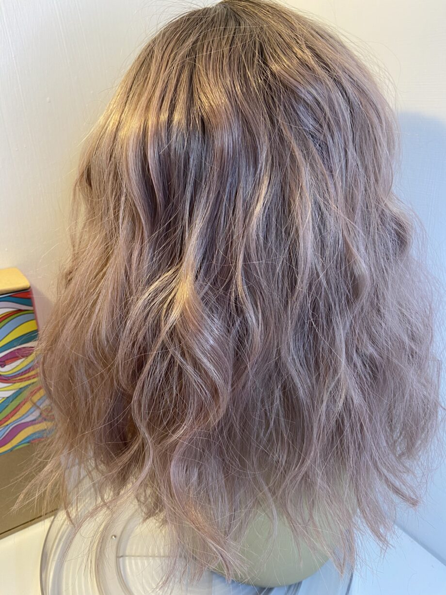 New rooted dusty pink wavy modern wig. Bplw316