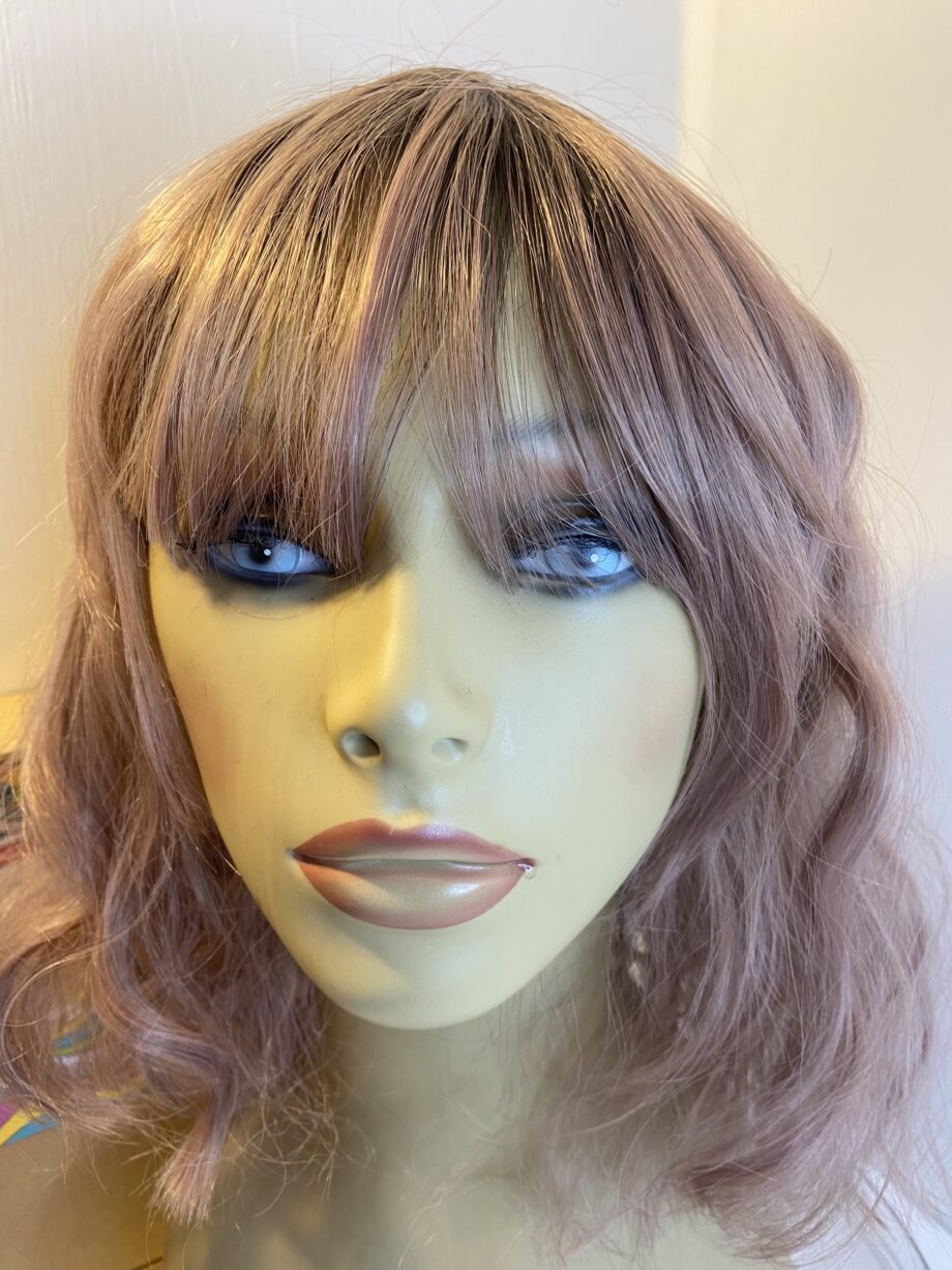 New rooted dusty pink wavy modern wig. Bplw316