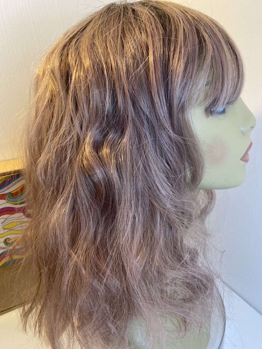New rooted dusty pink wavy modern wig. Bplw316