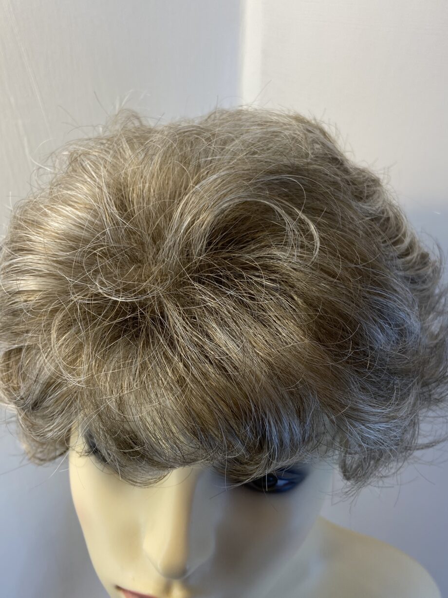 New tag on curly ash grey wig. Abmc95
