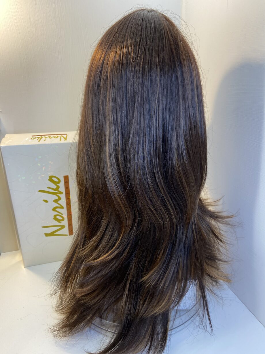 Very long brown highlighted wig. Brls356