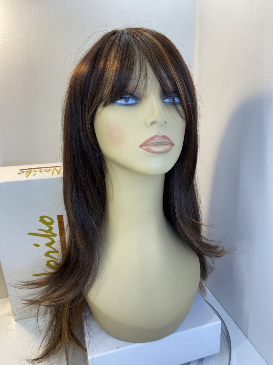 Very long brown highlighted wig. Brls356