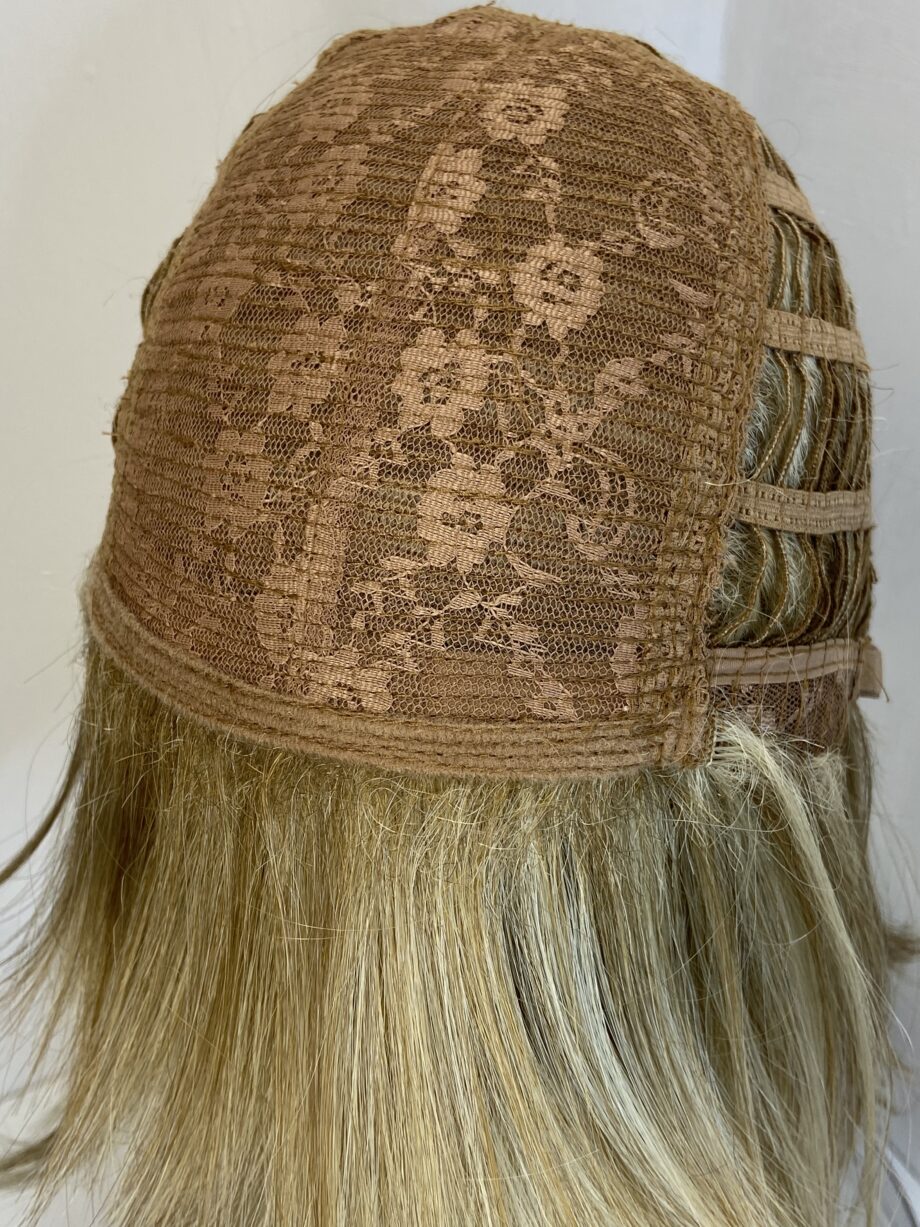 Shiny blonde Rene of Paris wig. Blms545