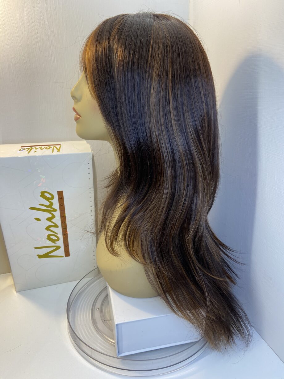 Very long brown highlighted wig. Brls356