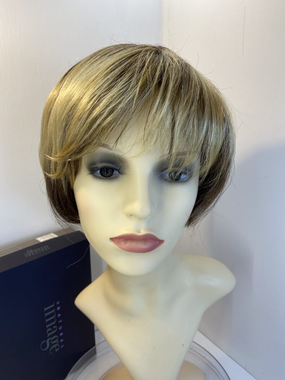 Short highlighted brown natural image wig. Bblss398