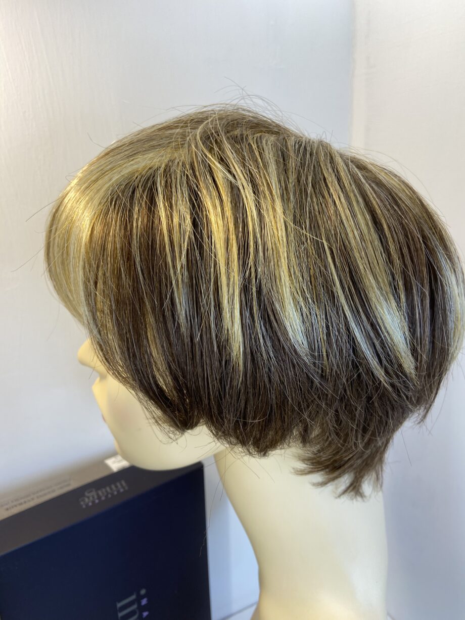 Short highlighted brown natural image wig. Bblss398