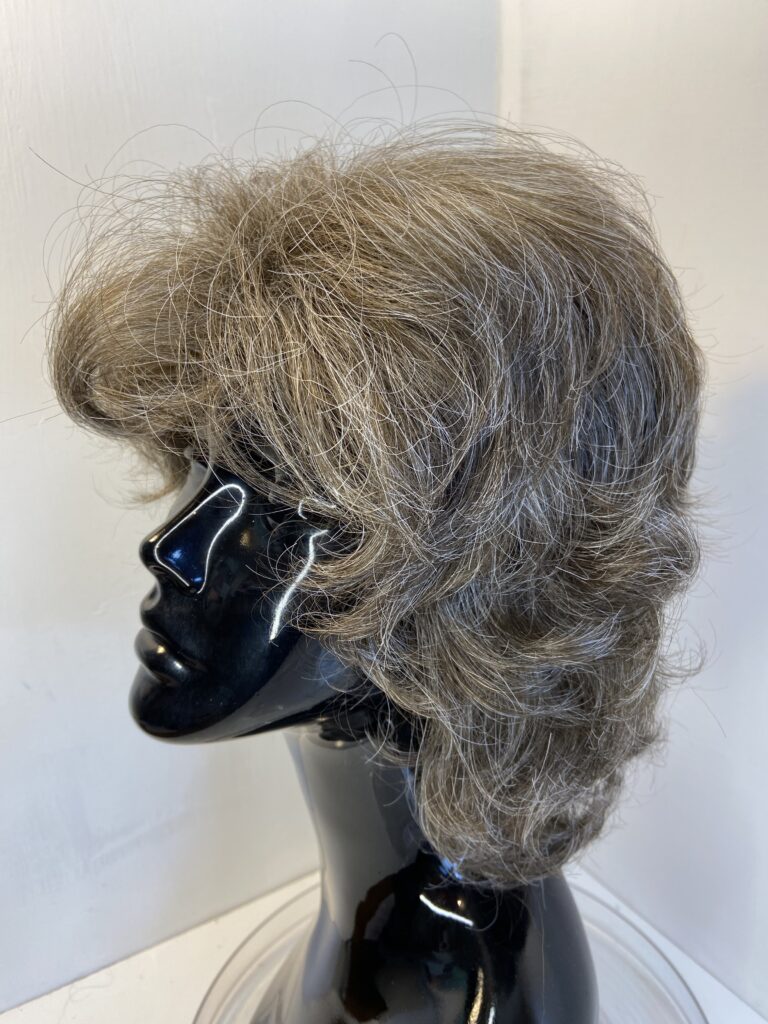 Salt and pepper grey/ brown long curly wig. Glw724 Wigbank