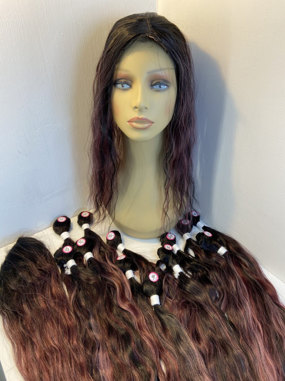12 extensions 2 hair pieces. Brown / plum. Brlw418