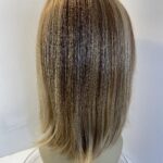 Highlighted honey blonde mid length wig. Blms526