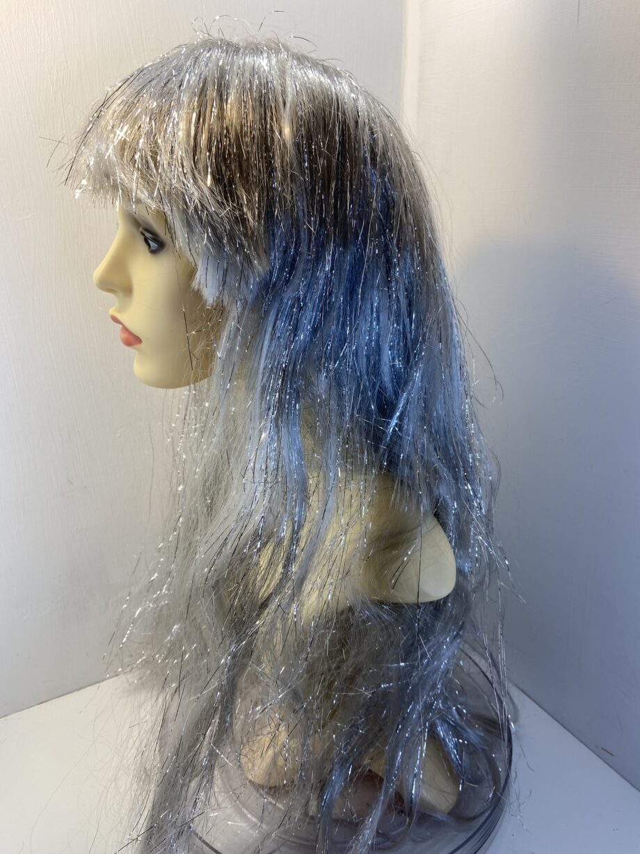 Fun silver sparkling grey long wig. Silver 723
