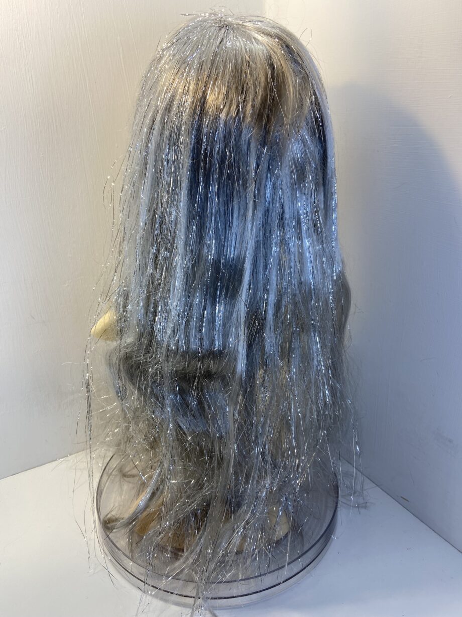 Fun silver sparkling grey long wig. Silver 723