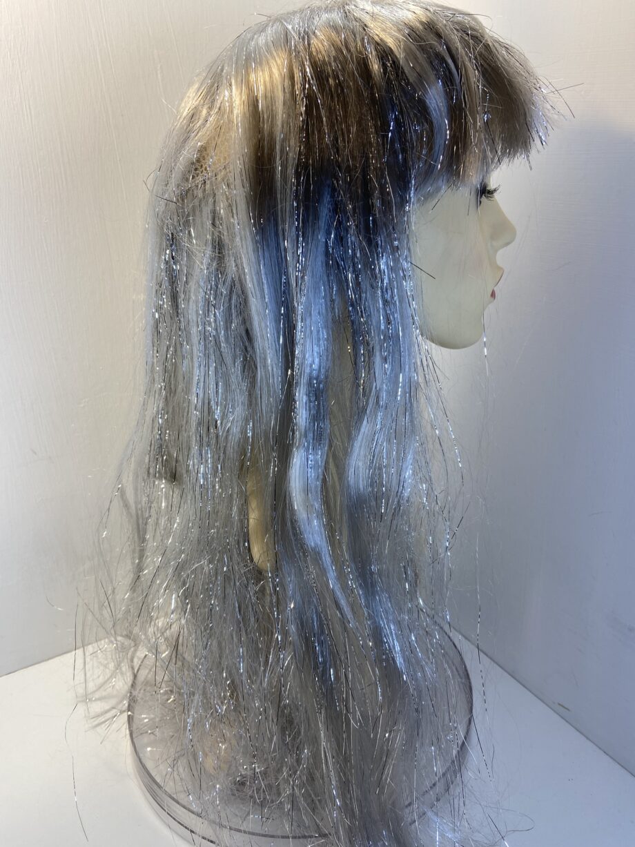 Fun silver sparkling grey long wig. Silver 723