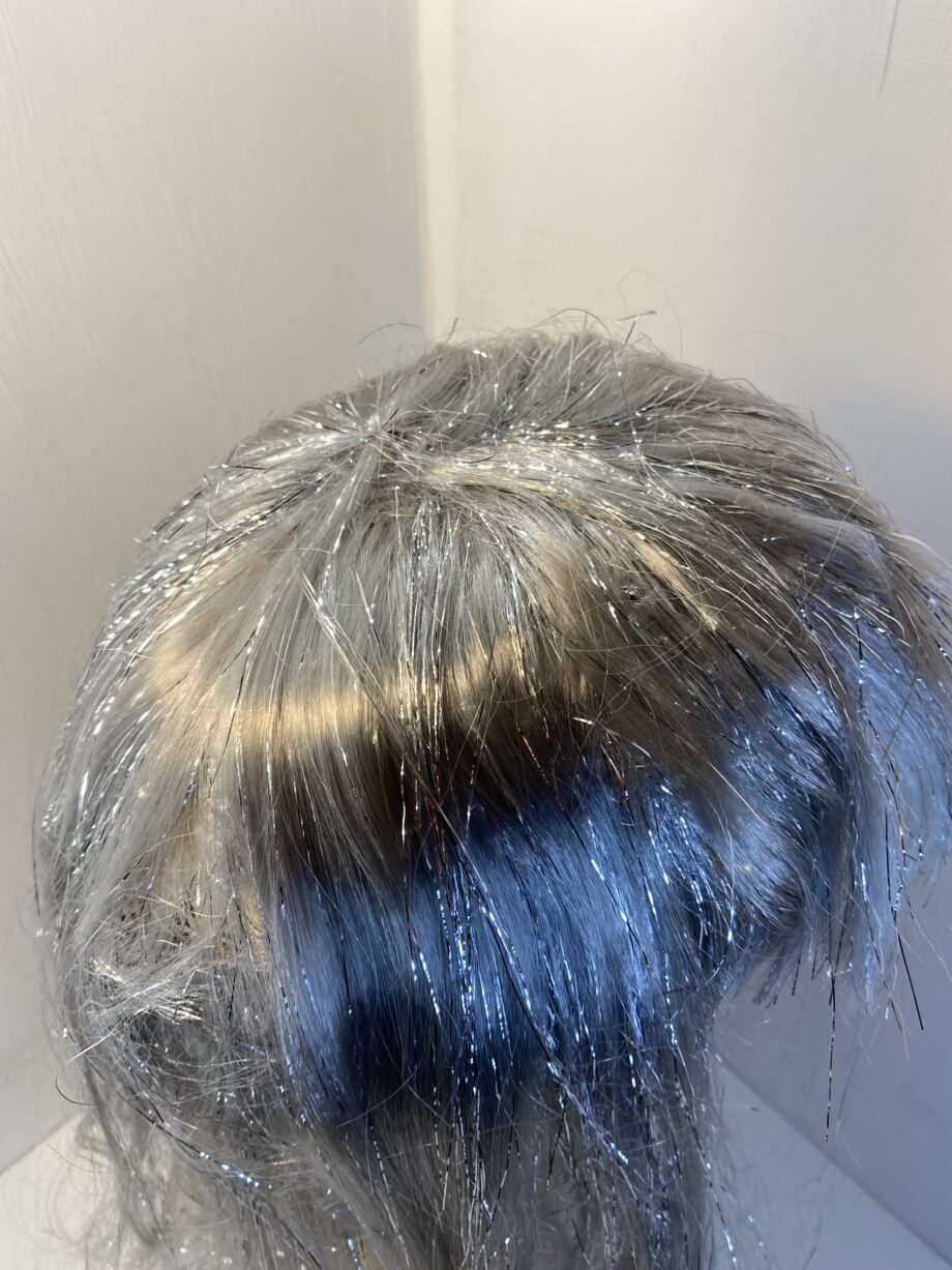 Fun silver sparkling grey long wig. Silver 723