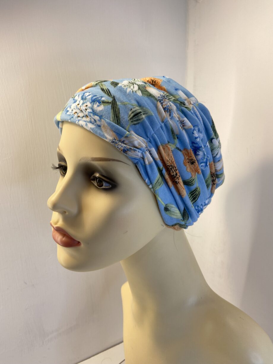 Blue floral hat. 122