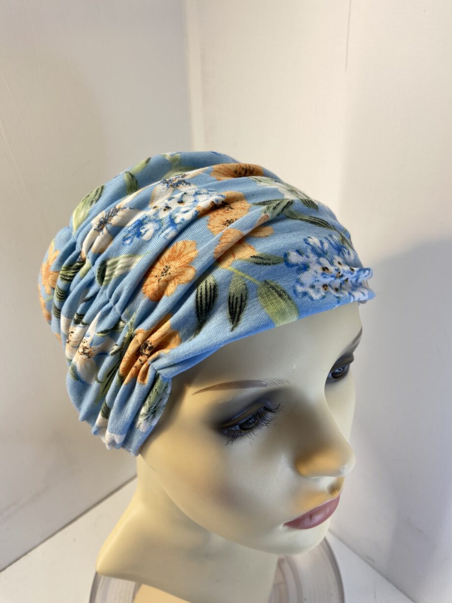 Blue floral hat. 122
