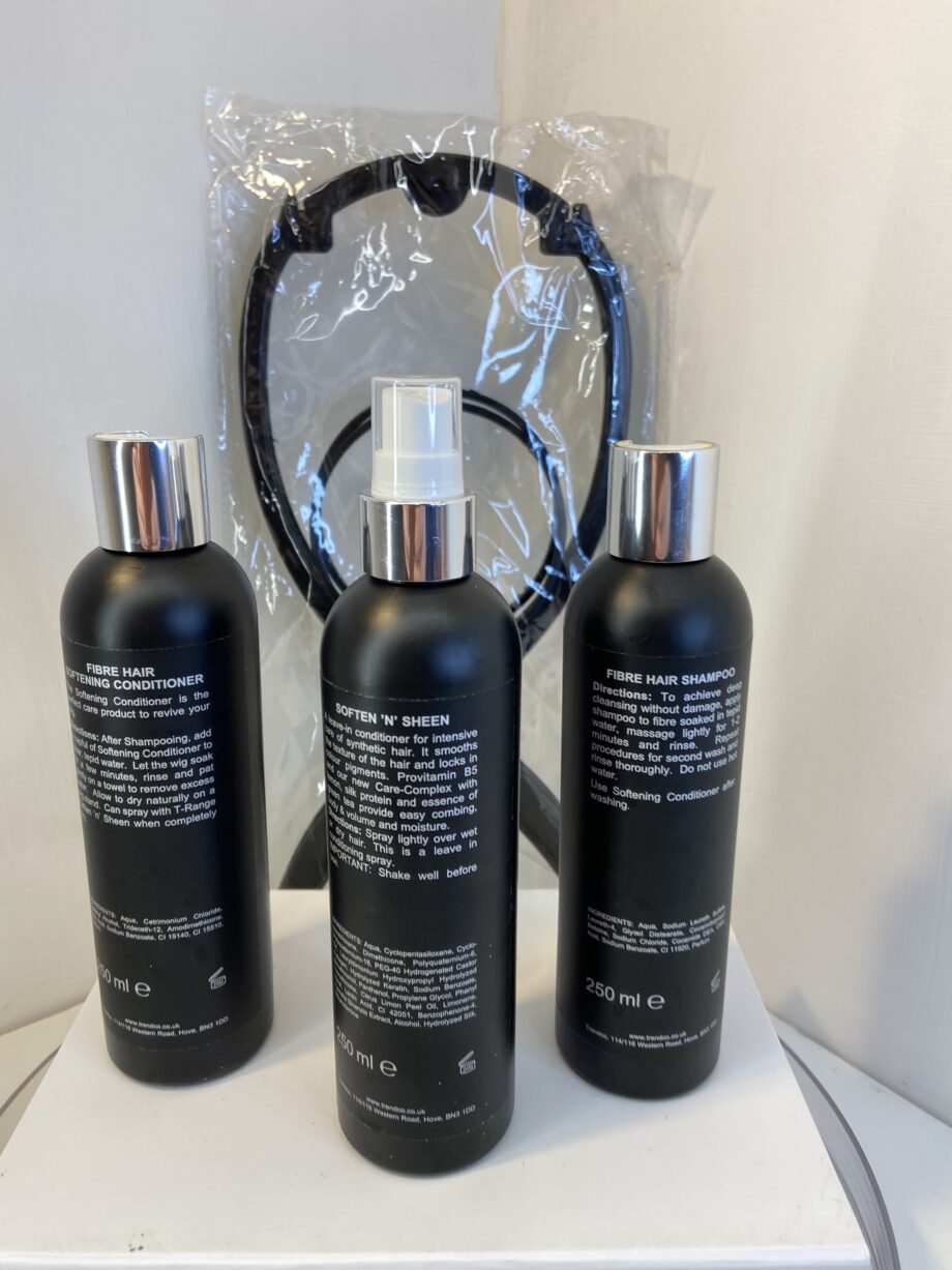 Wig care products and stand 129