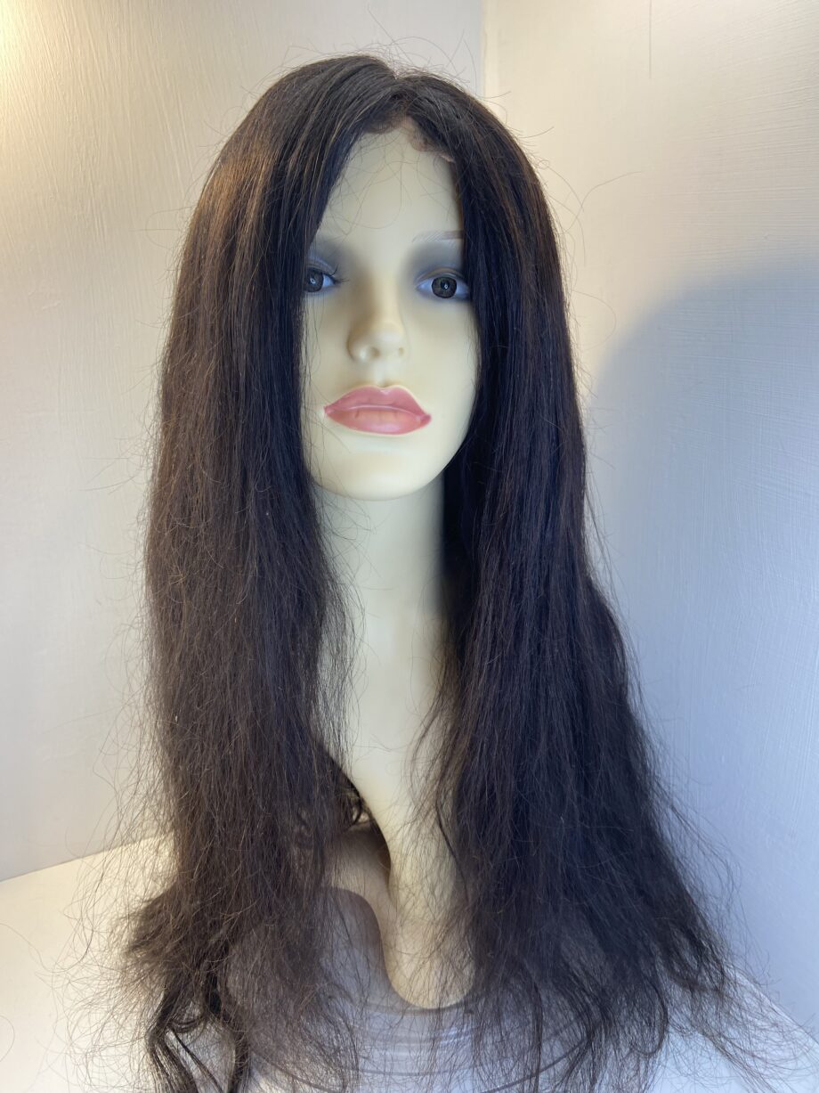 Human hair long dark brown wig. Brlw738