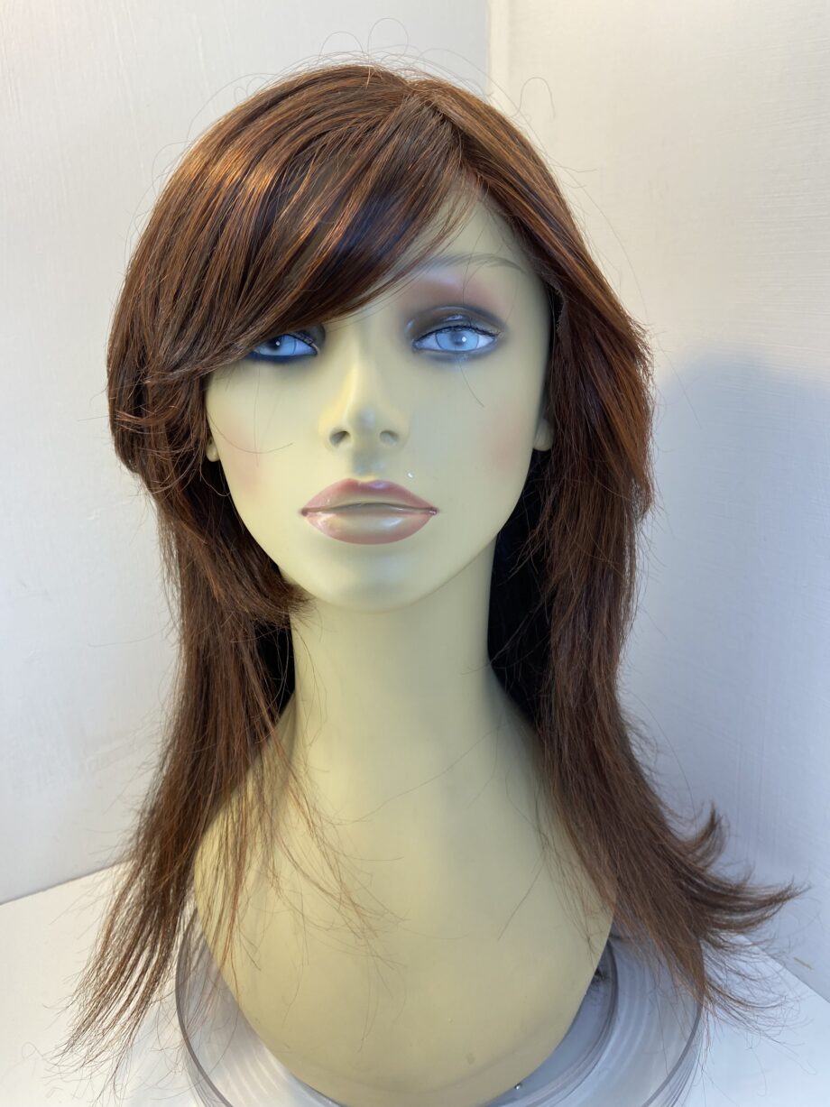 Long brown human hair blend wig.brls596