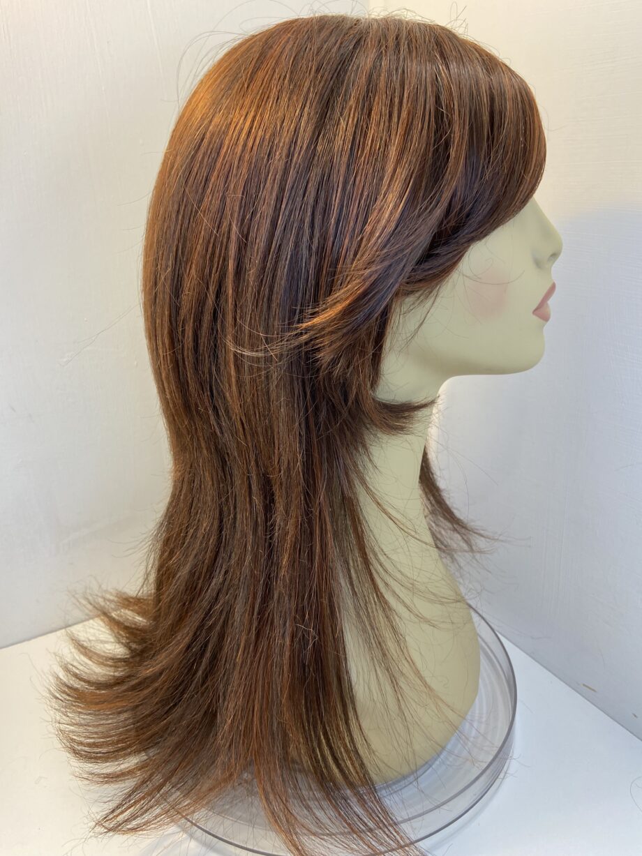Long brown human hair blend wig.brls596