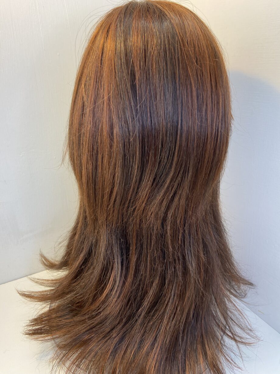 Long brown human hair blend wig.brls596