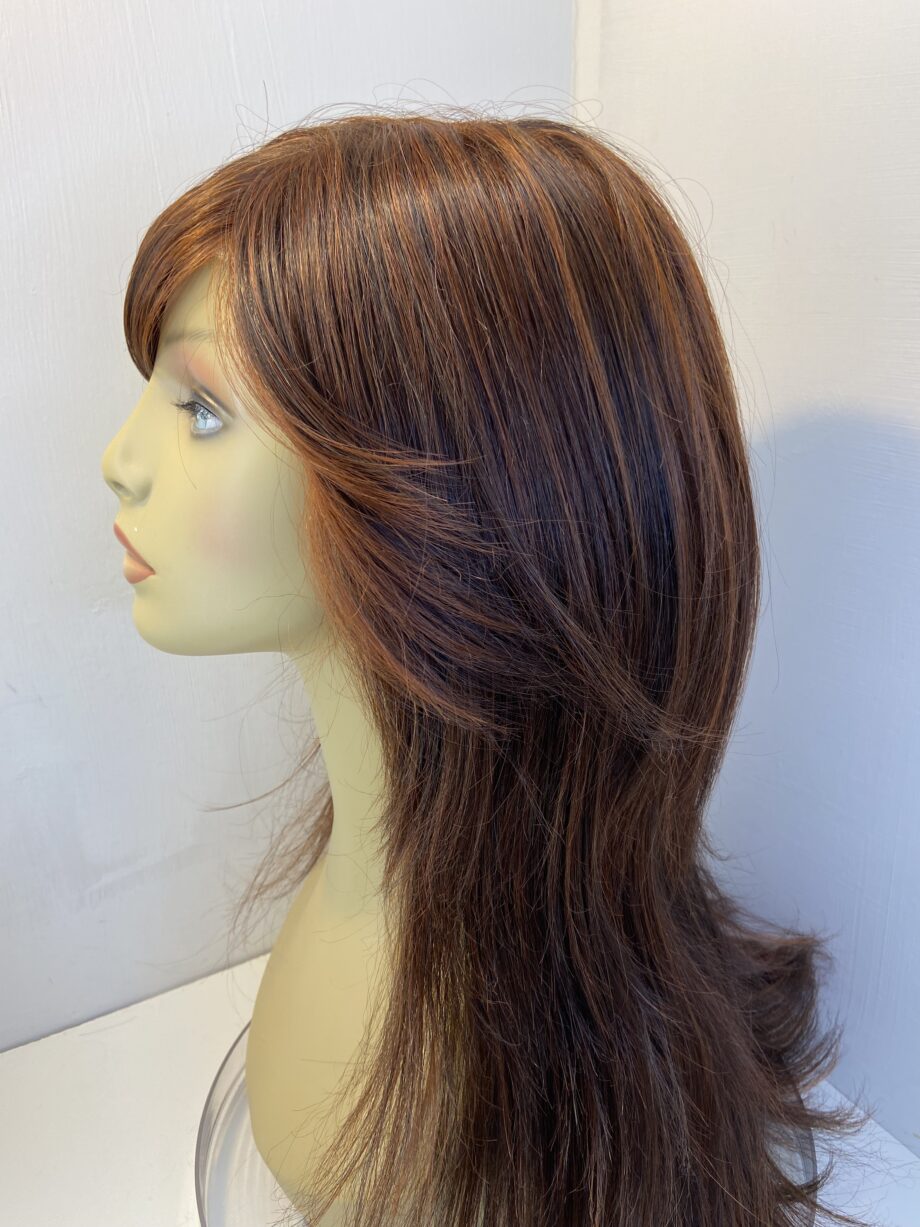 Long brown human hair blend wig.brls596