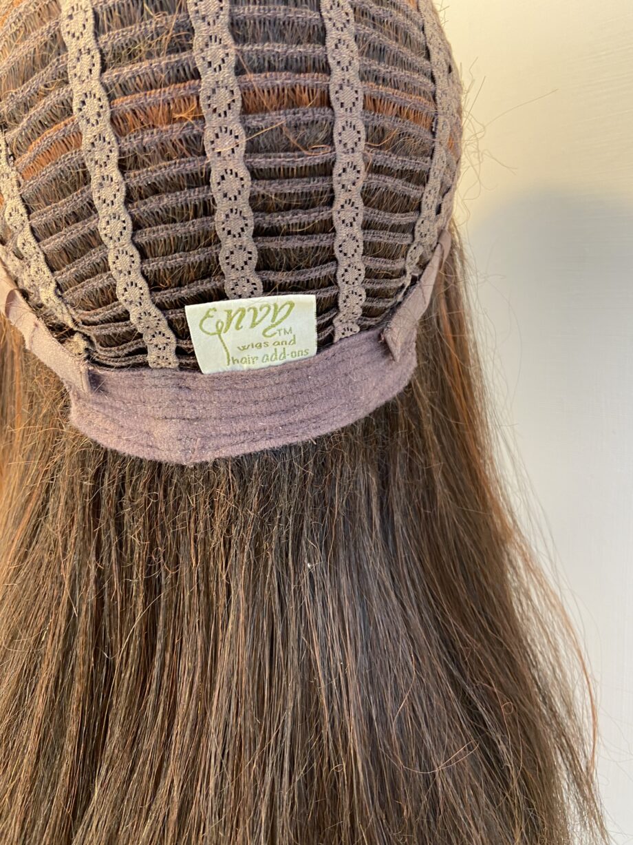 Long brown human hair blend wig.brls596