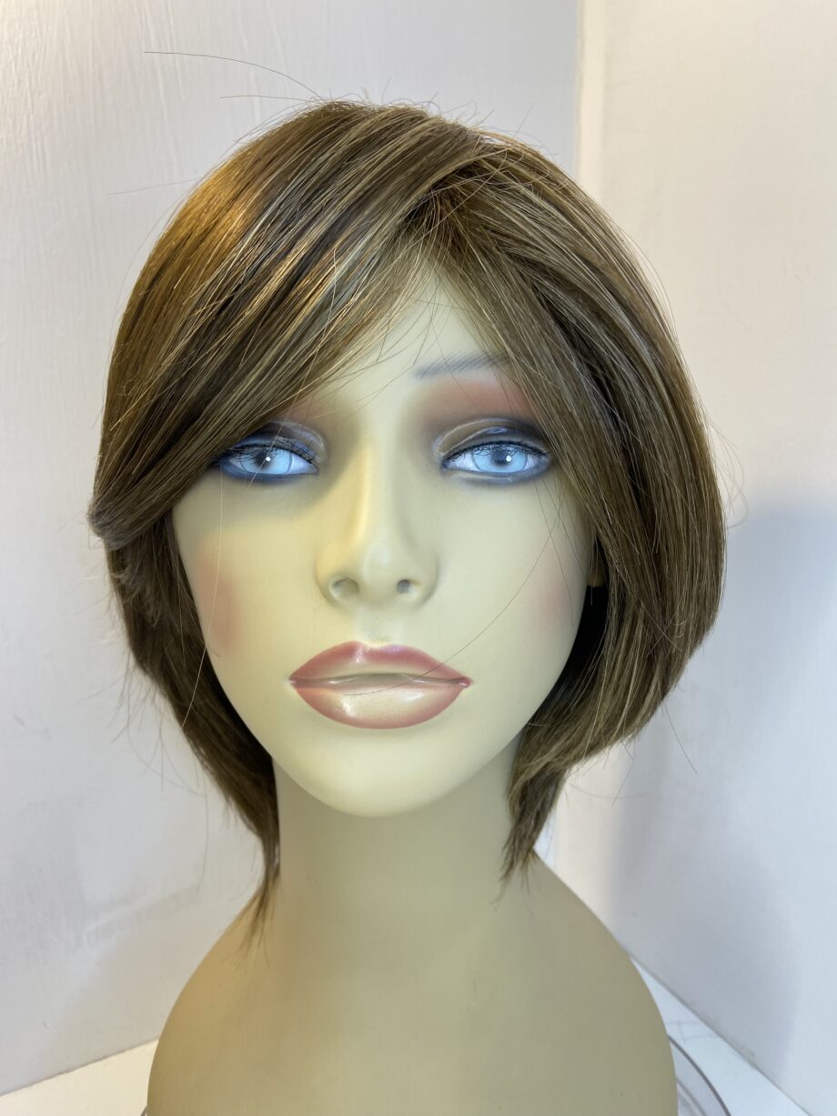 Shiny sleek brown wig.
