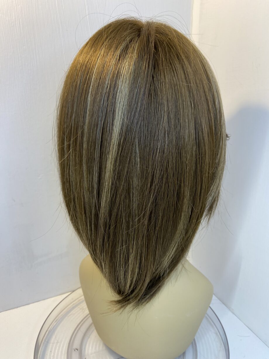 Shiny sleek brown wig.