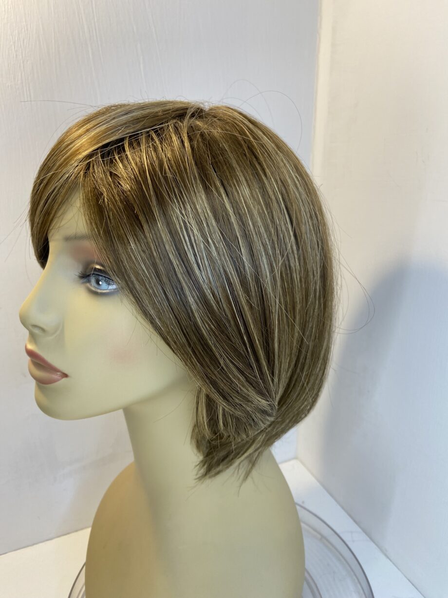 Shiny sleek brown wig.