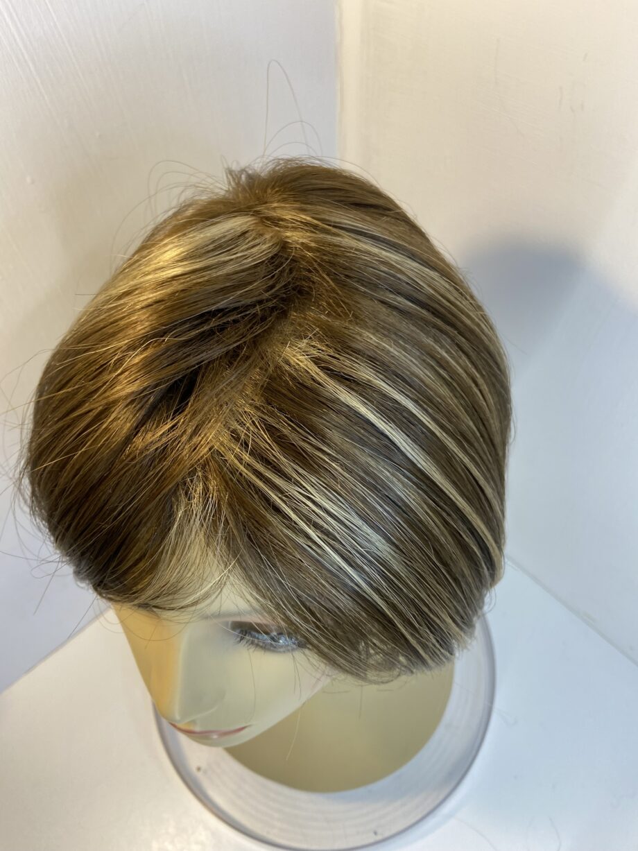 Shiny sleek brown wig.