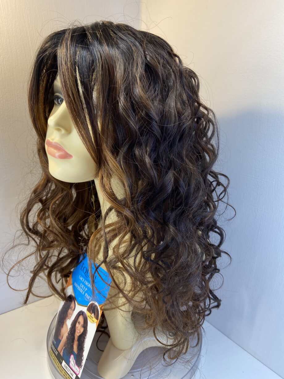 New long brown curly wig. Brlc310